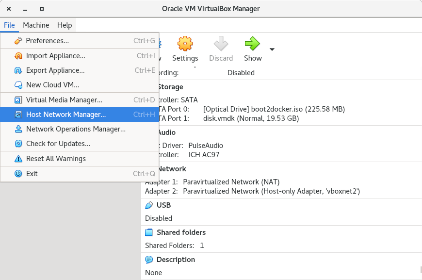 VirtualBox Host Network Manager